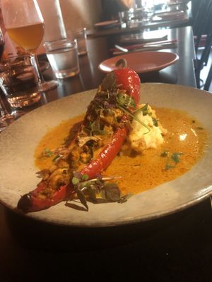Banana pepper stuffed with red curry  at Yulli's in Byron Bay