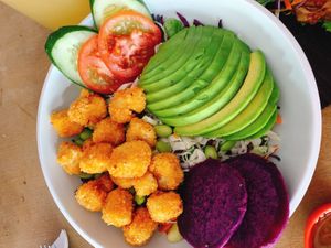 Vegan Crusted Tofu Avocado Bowl at In De Bowl in Jimbaran