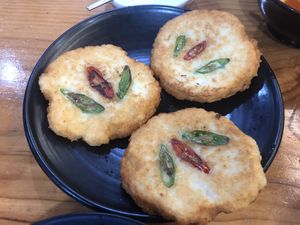 Chilli potato cakes at Milbat 밀밭 in Seoul