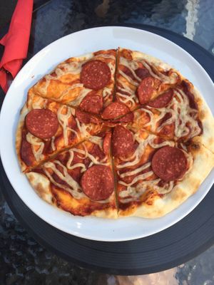 Veg salami pizza at Level Up in Bucharest