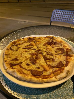 Vegan Salami pizza  at Level Up in Bucharest