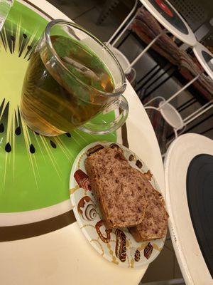 Mint tea and cake  at Level Up in Bucharest