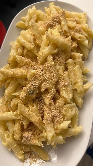 Vegan cheese pasta   at Level Up in Bucharest