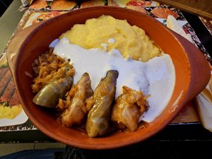 Cabbage rolls with polenta at Level Up in Bucharest