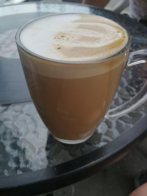 Cappuccino with oat milk at Level Up in Bucharest