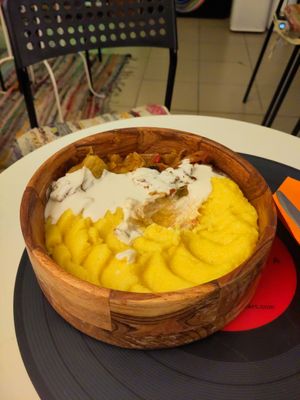 Polenta based traditional meal at Level Up in Bucharest