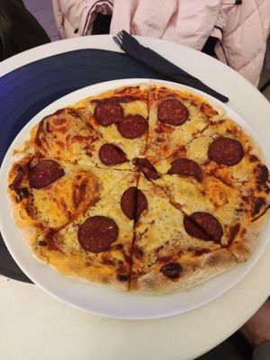 Salami pizza at Level Up in Bucharest
