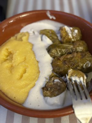 Sarmale with sour cream and polenta  at Level Up in Bucharest