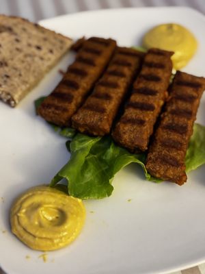 Mici with mustards   at Level Up in Bucharest