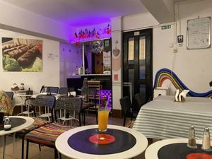 Seating in the basement  at Level Up in Bucharest