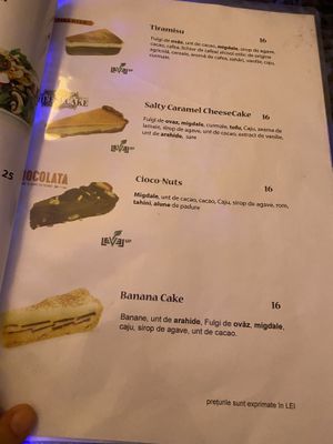 Menu at Level Up in Bucharest