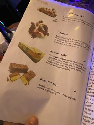 Menu at Level Up in Bucharest