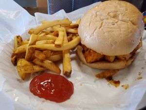 Tofu Sandwich and fries at Brothers BBQ in Broomfield