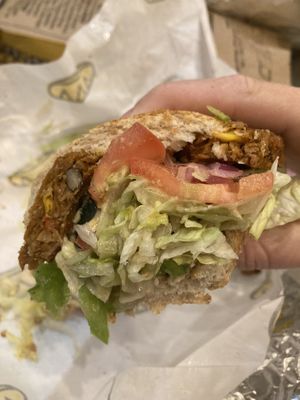 Black bean patty sandwich  at Which Wich in Silverthorne