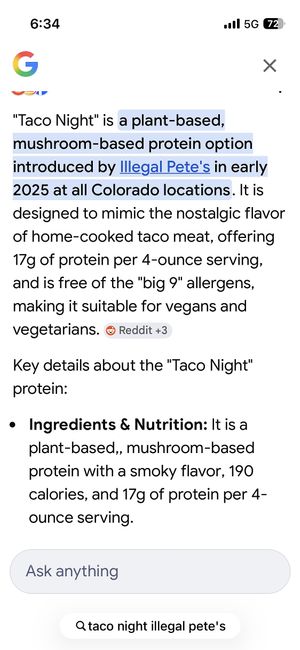 New plant based protein   at Illegal Pete's - Northside in Denver