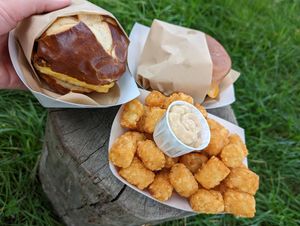 Brekkie and tots and 80s burger at Totally Awesome Vegan Food Truck in Portland