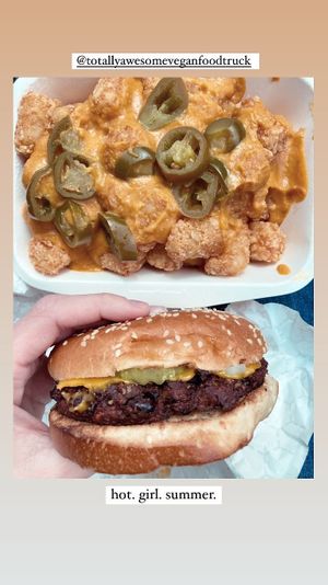 the 80’s drive in burger and jalapeño cheesy tots 🌱  at Totally Awesome Vegan Food Truck in Portland