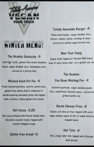 Winter menu at Totally Awesome Vegan Food Truck in Portland