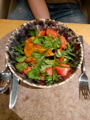 Блаклажаны в сладко-кислом соусе, fried aubergines in sweet and sour souce at Zodiac in Moscow