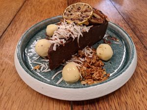 Black bean brownies with passionfruit sorbet at Laylo in Tulum