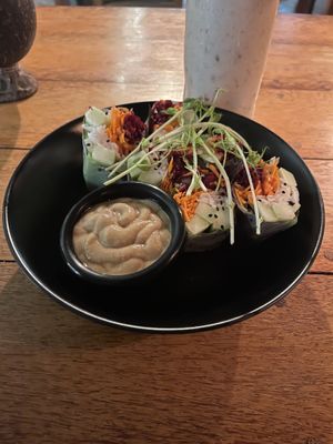 Spring rolls with satay sauce  at Laylo in Tulum