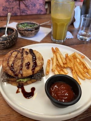 Sushi burger & golden milk  at Laylo in Tulum