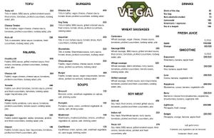 Menu at Vega in St Petersburg