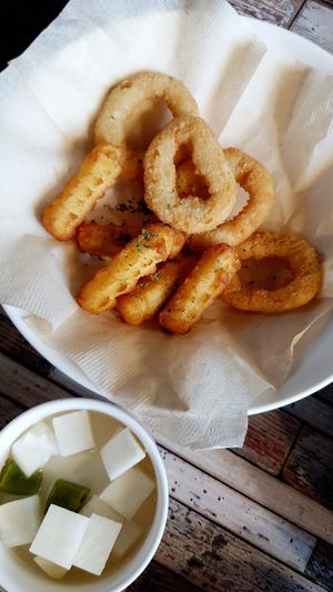Onion rings and potato churros at Cafe SIVA 카페 시바 in Seoul
