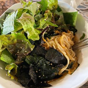 Sesame noodles with seaweed and greens! at Cafe SIVA 카페 시바 in Seoul
