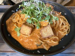 Tomato sauce pasta with fried tofu  at Cafe SIVA 카페 시바 in Seoul