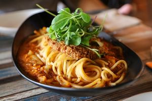 kimchi pasta at Cafe SIVA 카페 시바 in Seoul