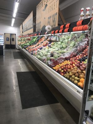 Front side where fruits are located (dragon fruit and pomegranates are in corner beside pears, but will change spots at times with the fruit in front) at Clayton Ranch Market in Clayton
