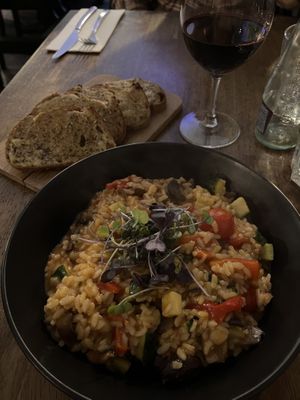Veggie gnocchi and garlic bread   at Maccaroni Trattoria Italiana in Melbourne