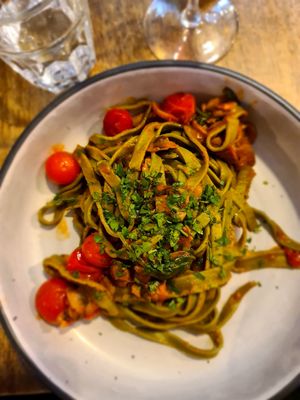 Green fettuccine at Maccaroni Trattoria Italiana in Melbourne