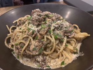 pappardelle with mushrooms (spaghetti substituted to make it vegan) YUM!!!!  at Maccaroni Trattoria Italiana in Melbourne
