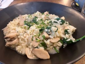 Oyster mushroom risotto  at Maccaroni Trattoria Italiana in Melbourne