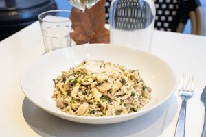 Chicken and Mushrooms risotto. 100% Vegan at Maccaroni Trattoria Italiana in Melbourne