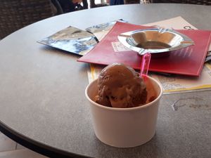2 scoops...Almond and chocolate at Gelat Sóller in Mallorca