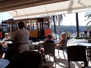 View with tram at Gelat Sóller in Mallorca