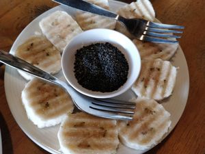 Banana dessert with black sesame seeds at Italia Gusto in Phetchabun
