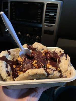 Vegan cookie sundae w/ chocolate shell and honeycomb candy at Honeycomb Creamery in Cambridge