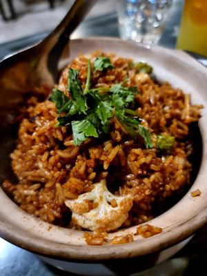 Claypot mushroom rice at Camp Forest in Kepong
