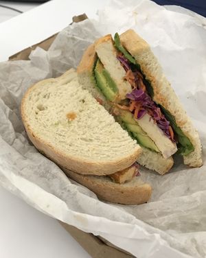 Killer Tofu sandwich!! at Pavement Coffeehouse in Cambridge