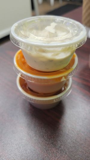 Homemade sauces - Ranch, Buffalo, mango habenero at Java Juice Cafe in Flagstaff