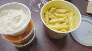 Man n cheese and sauces, everything made in house at Java Juice Cafe in Flagstaff