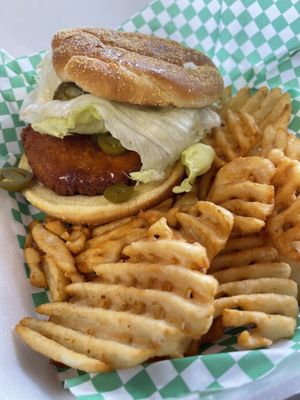 Mango habanero Chick’n sandwich- really good!  at Java Juice Cafe in Flagstaff