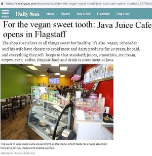 Arizona Daily Sun article. Flagstaff, AZ at Java Juice Cafe in Flagstaff