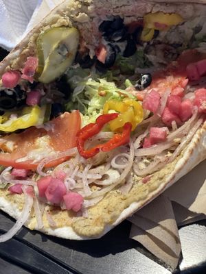 inside of all the veggies+falafel 🤤  at La Galette Libanaise in Quebec