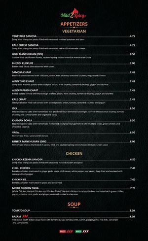 Menu  at Mild 2 Spicy in Chicago