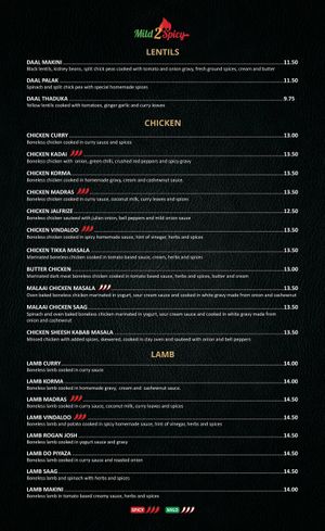 Menu at Mild 2 Spicy in Chicago